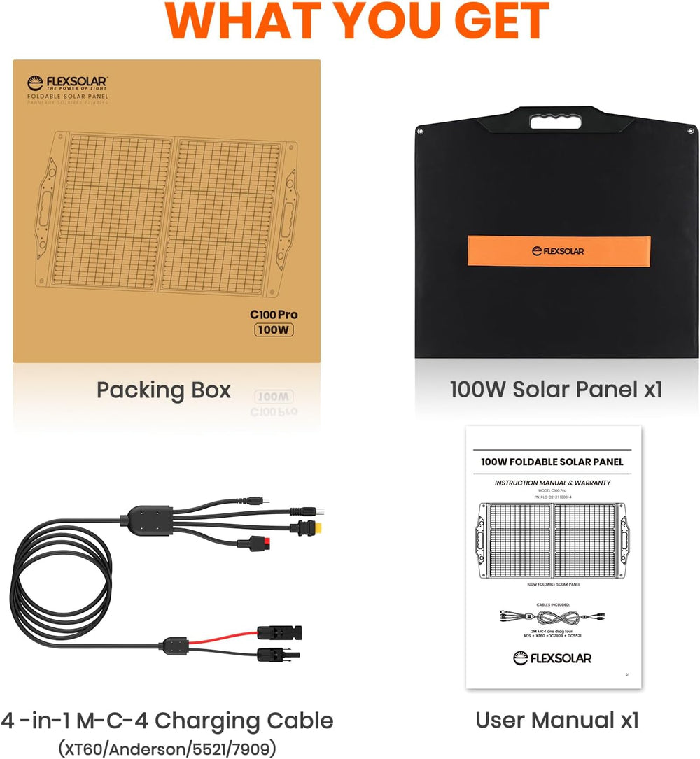 [Upgraded] FlexSolar 100W Portable Solar Panel for Power Station,Foldable Sol...