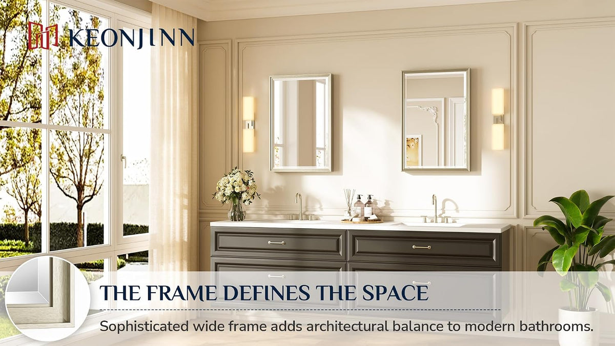 Keonjinn Brushed Nickel Bathroom Mirrors for Over Sink 20" x 30", Rectangle