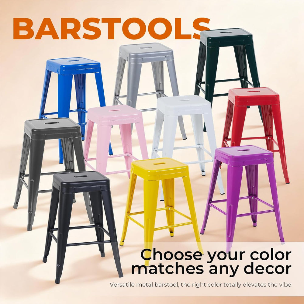 Victoria Blue Metal Bar Stools Set of 2, 24" inch