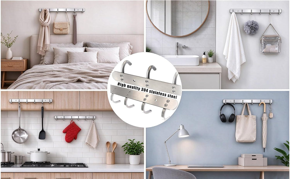 Wall Mounted Coat Rack with 8 Round Hooks - 21.6 Inch Brushed 304 Stainless S...