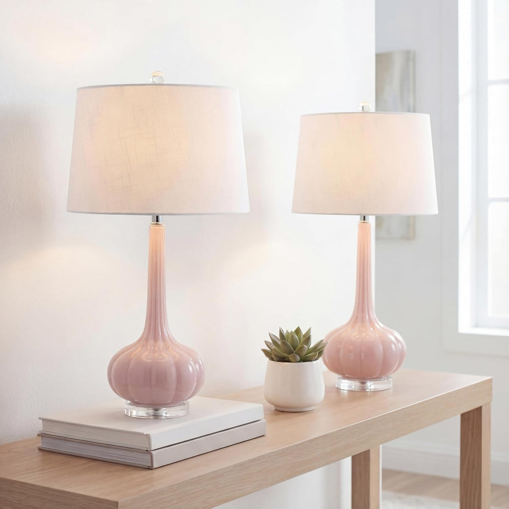 JONATHAN Y Bette Glass Teardrop Table Lamp 28.5", Pink, Set of 2