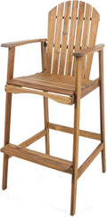 Great Deal Furniture Noble House Malibu Outdoor Acacia Wood Adirondack Barstool in Teak (Set of 4)