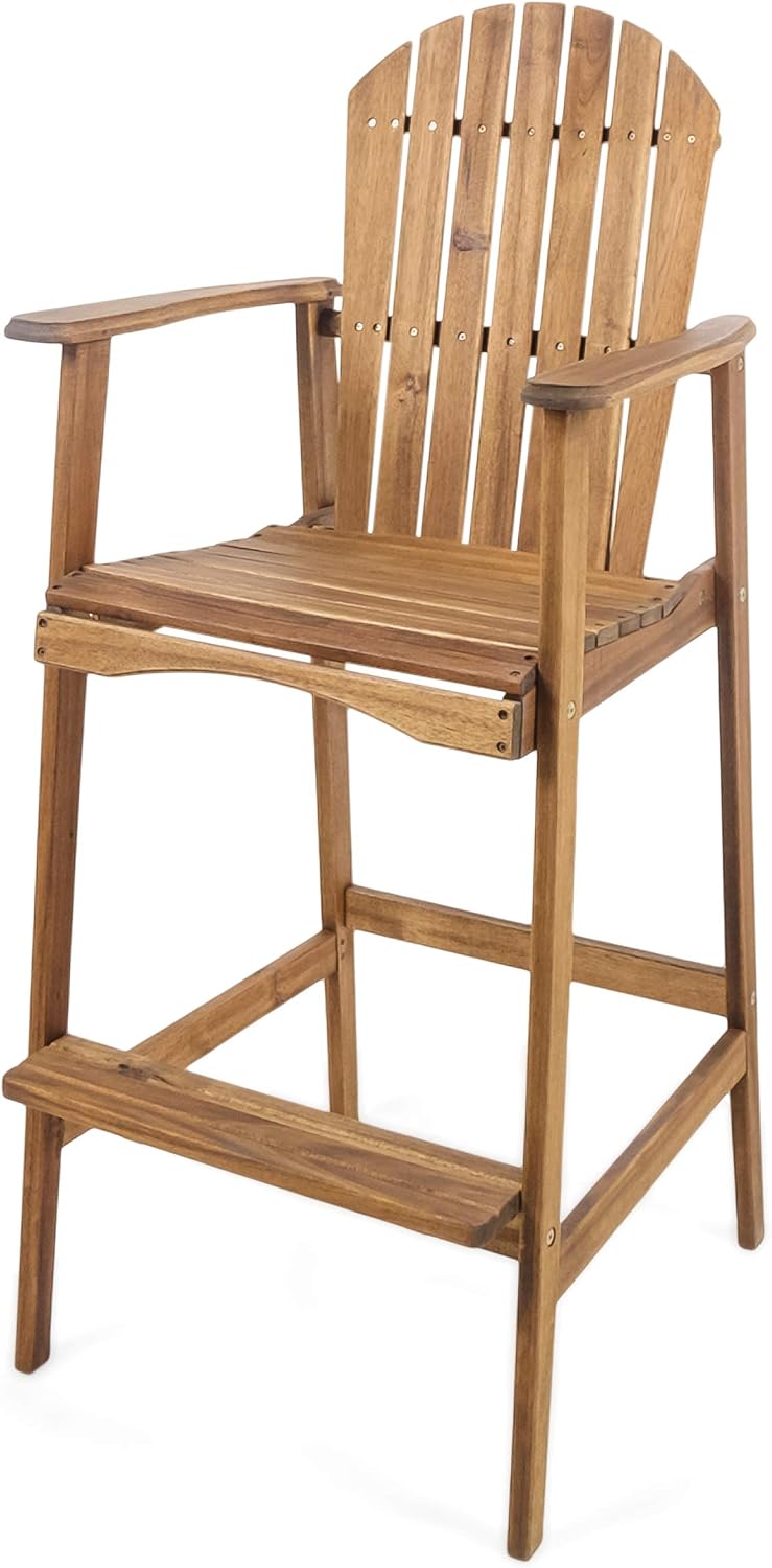 Great Deal Furniture Noble House Malibu Outdoor Acacia Wood Adirondack Barstool in Teak (Set of 4)