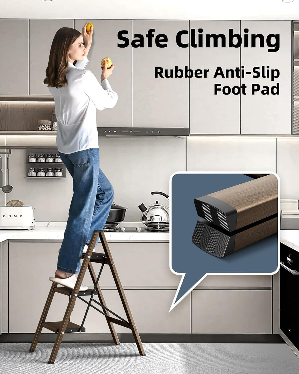 HillhutApex 3 Step Stool Foldable Ladder,Aluminum Step Ladder