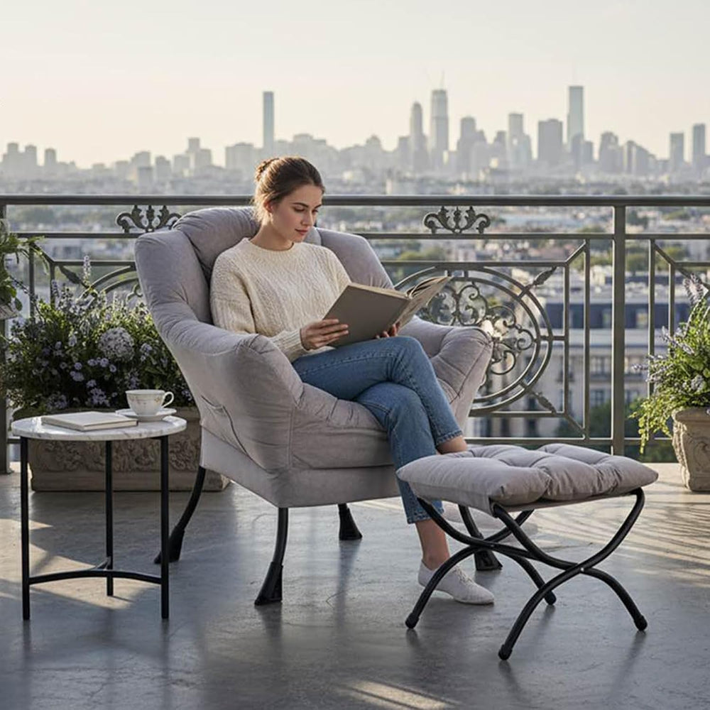 Tiita Modern Lazy Chair with Ottoman, Large Accent Armchair, Leisure Sofa Arm...