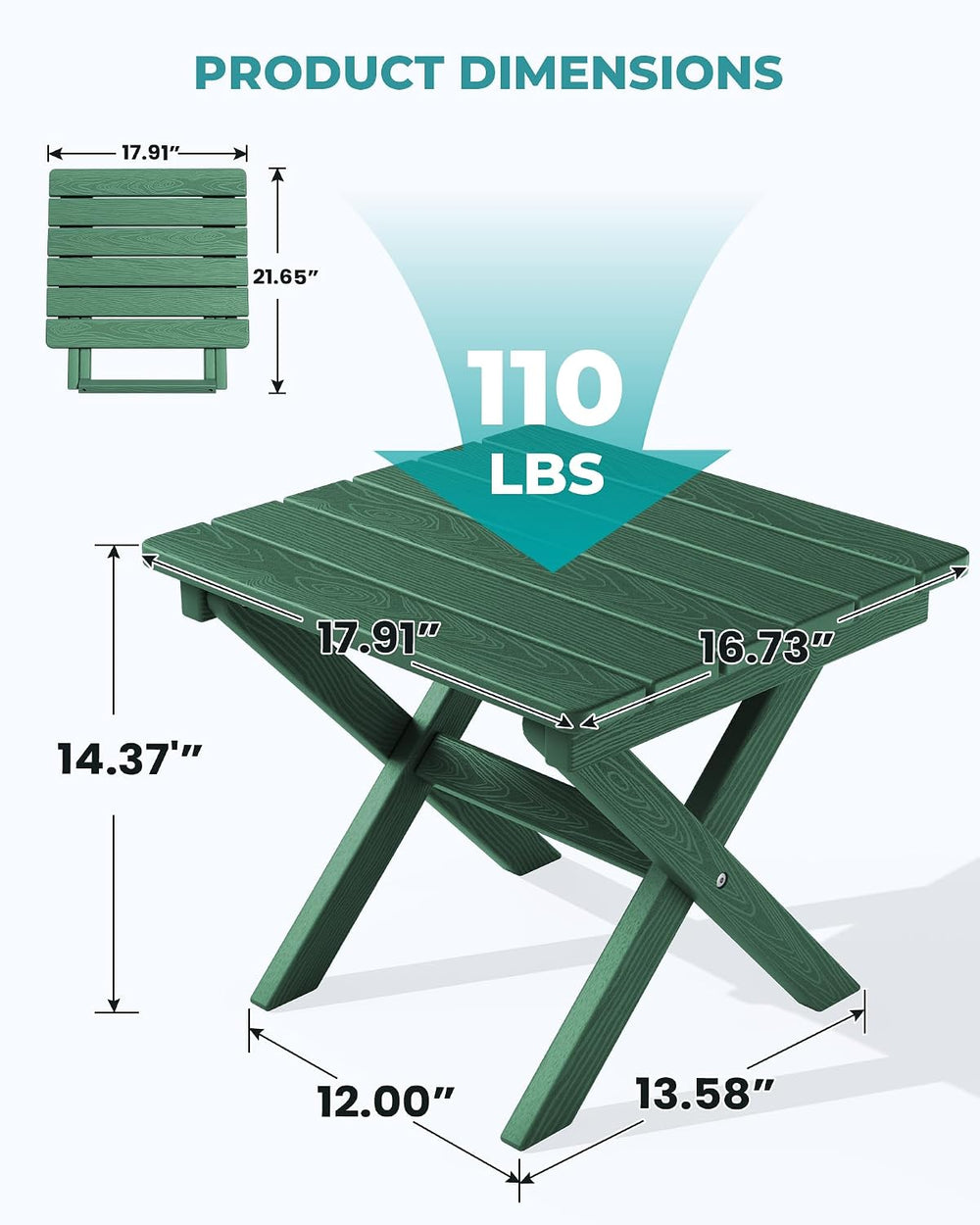SERWALL Small Folding Outdoor Side Table Set of 4, Green