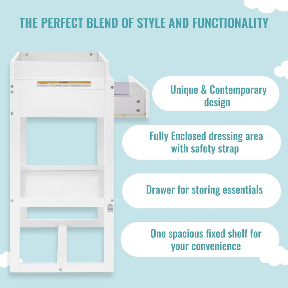 Dream On Me Arlo Changing Table with Pad & Safety Strap - White