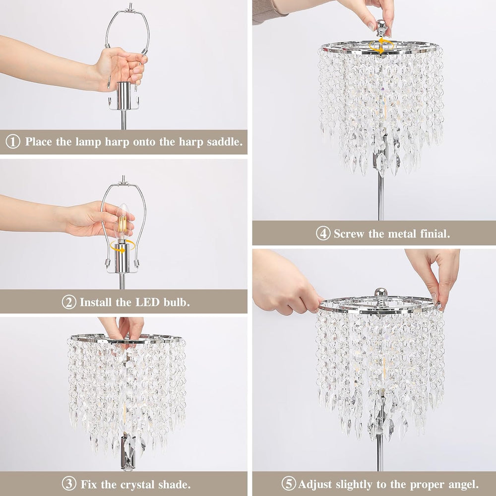 Crystal Table Lamp Set of 2 Touch Control, Crystal Lamps with USB Ports Elega...