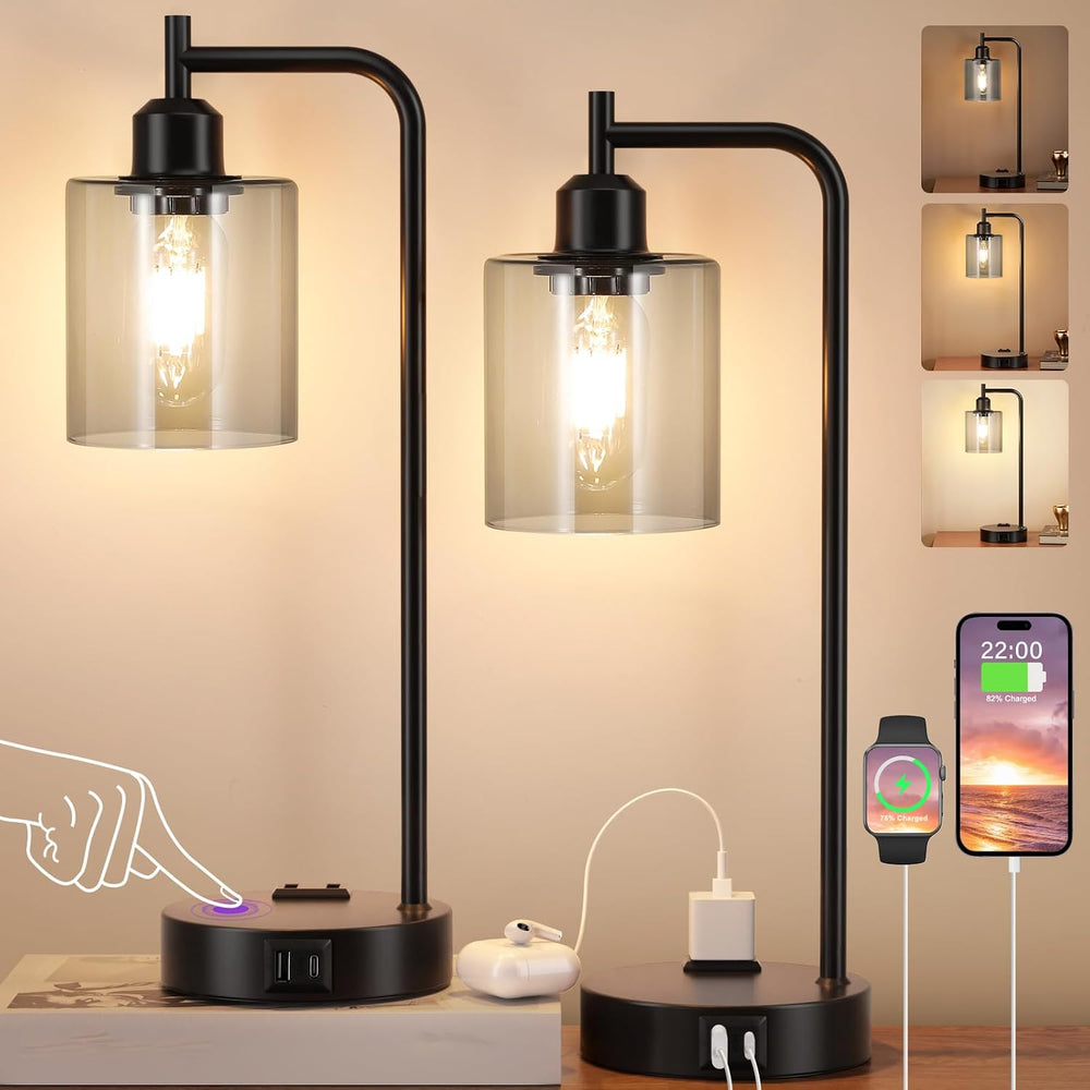 Innqoo Industrial Touch Bedroom Lamps for Bedrooms Set of 2-3-Way Dimmable Ta...