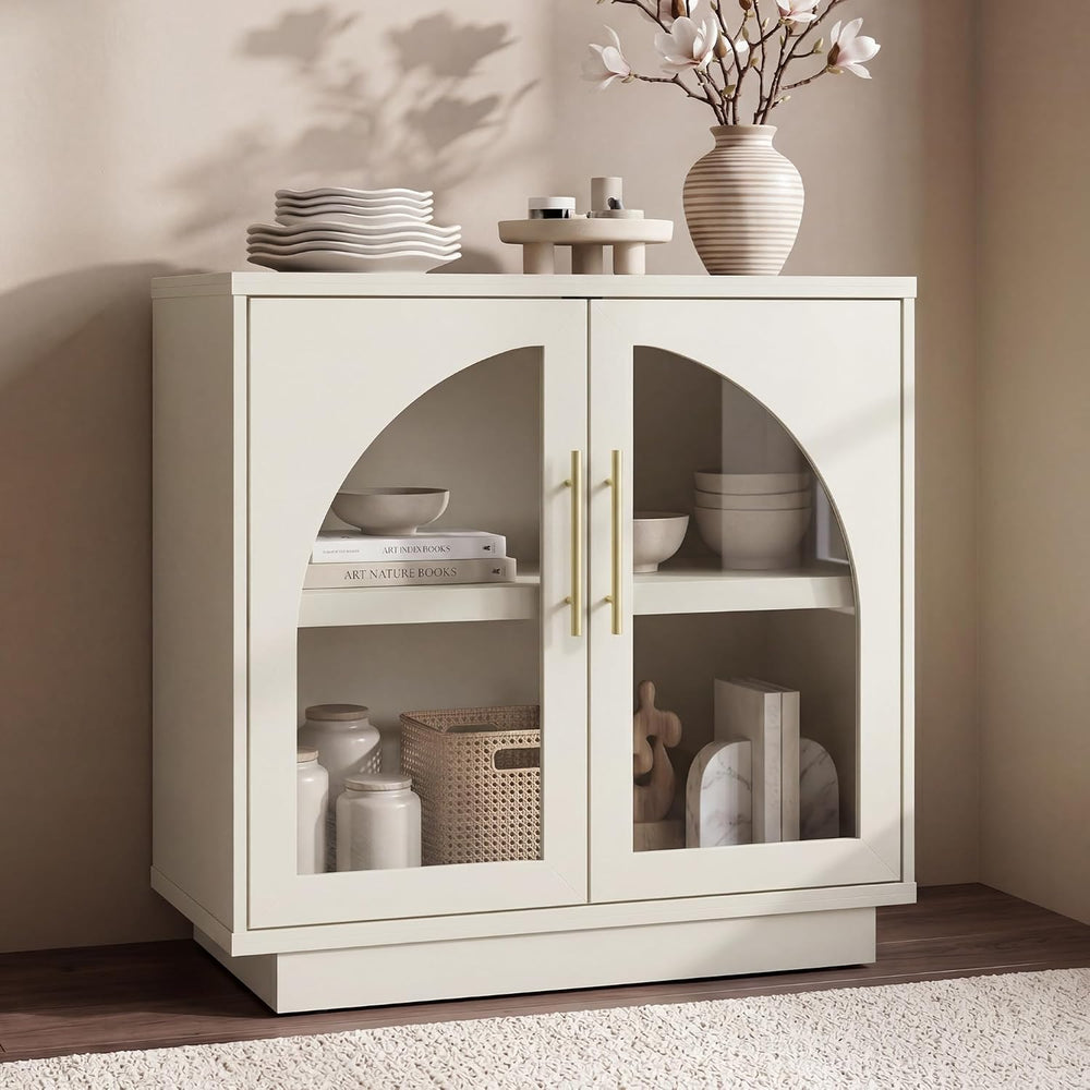 31.5" Accent Arched Glass Doors Sideboard cabinet 1-Piece, Beige(Not White)