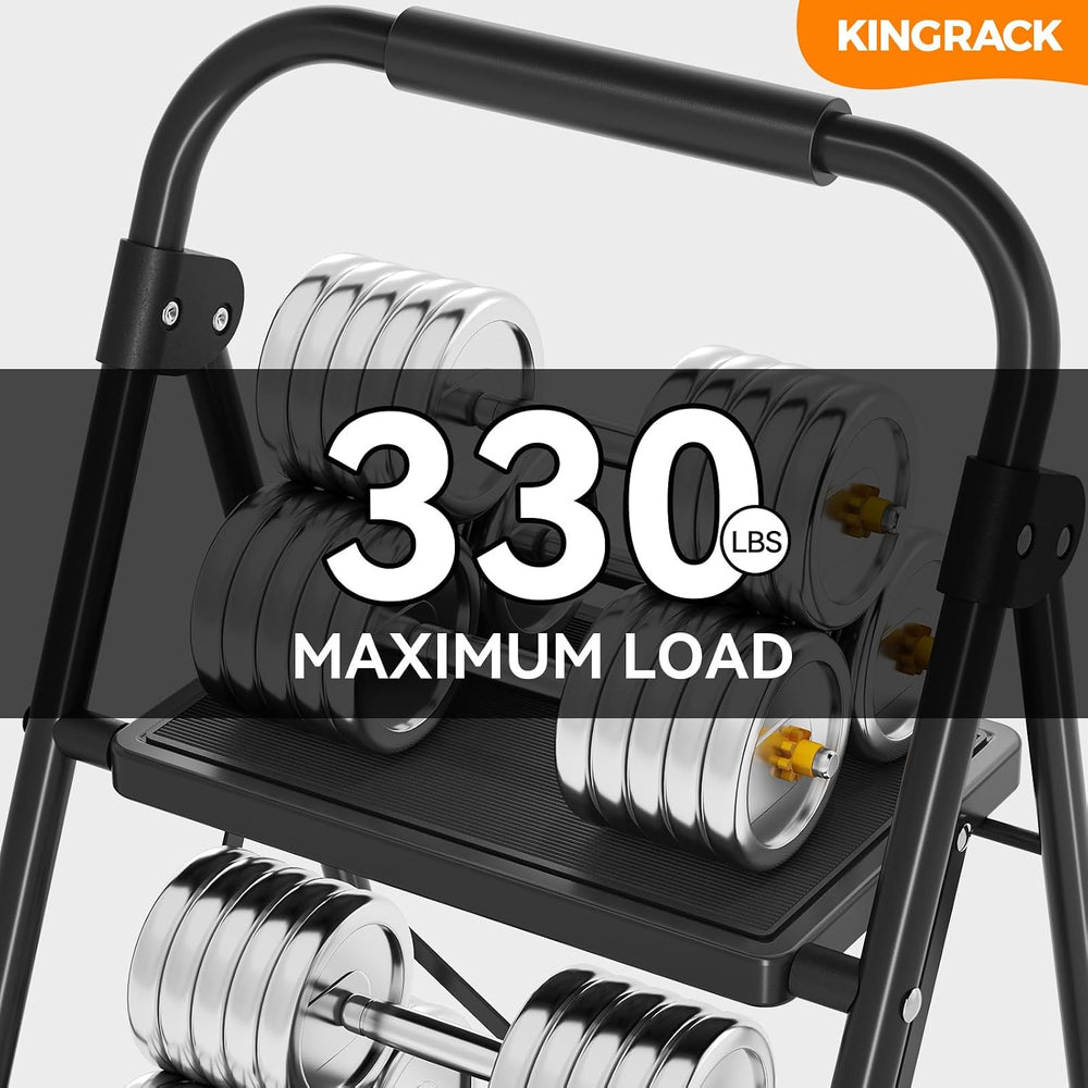 KINGRACK 3 Step Ladder Folding Step Stool with Handrail for Kitchen Black
