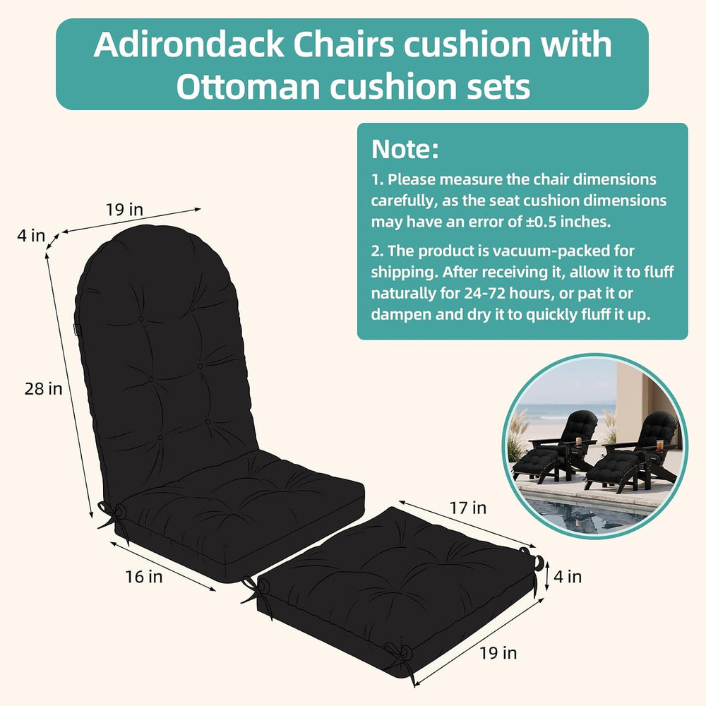 Rocking Chair Cushion Set with Ottoman Pad 4-in Thick, Black