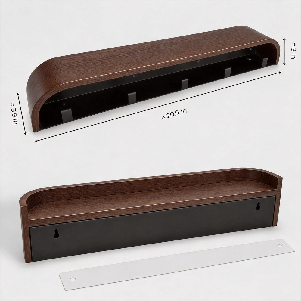 MTZ Solid Wood Wall Mounted Coat Rack with Shelf & 5 Hidden Hooks (Walnut)
