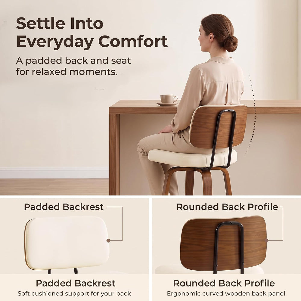 Swivel Counter Height Bar Stools Set of 1, 26+Inch Faux Leather Barstool with...