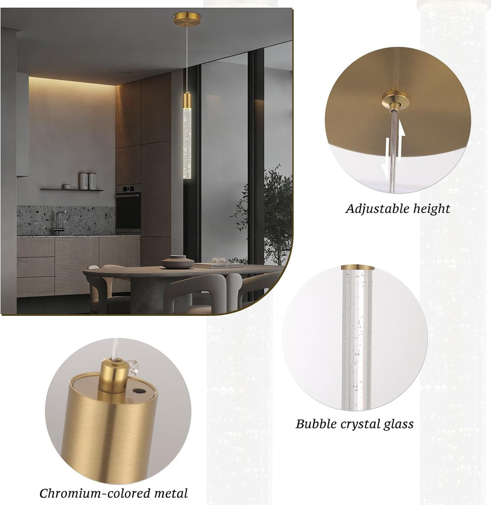 3-Pack Bubble Crystal Pendant Lights Integrated LED Gold