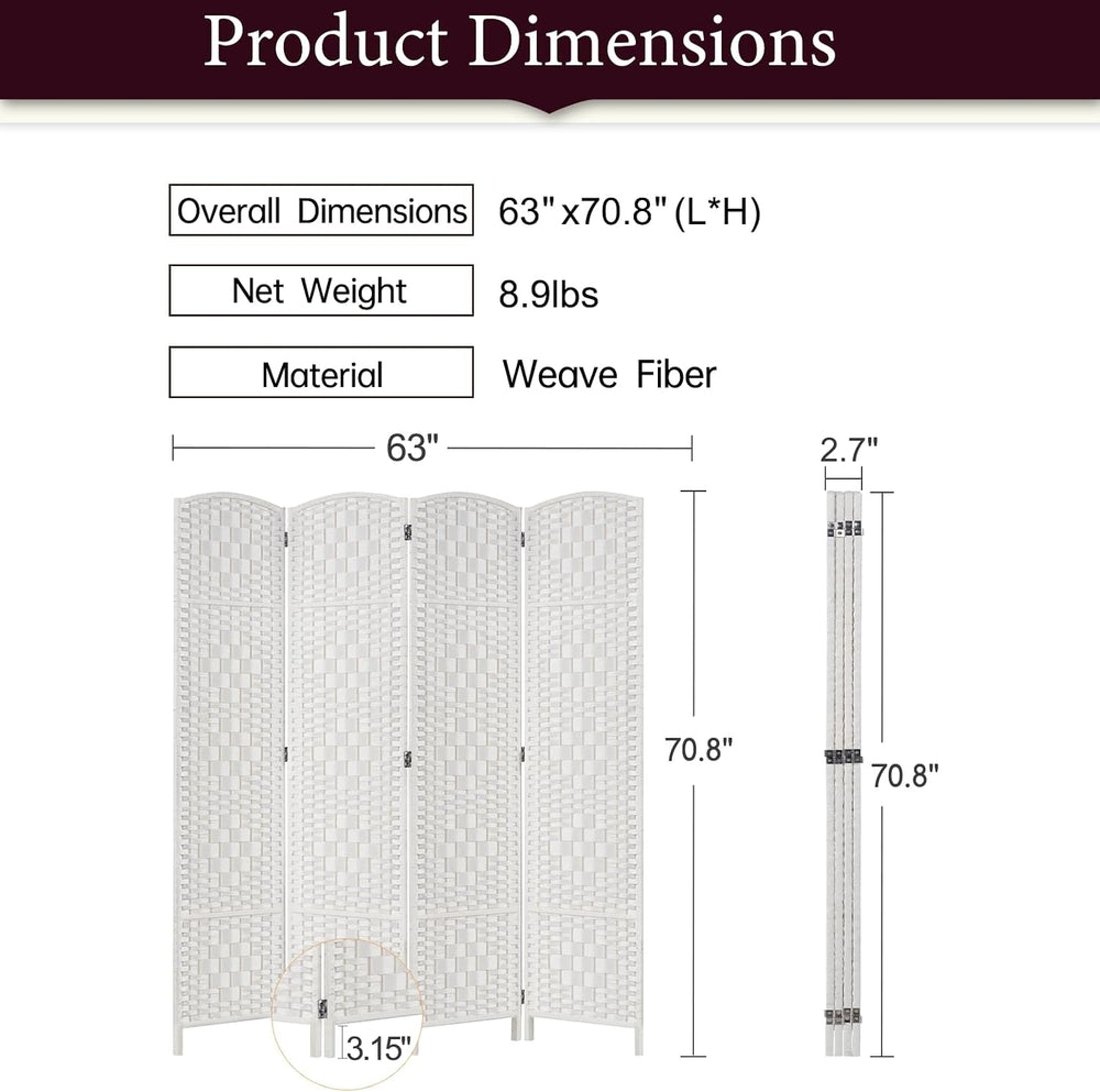 RHF Room Divider Panel,Partition Room Dividers,4Panel Privacy Screen,White