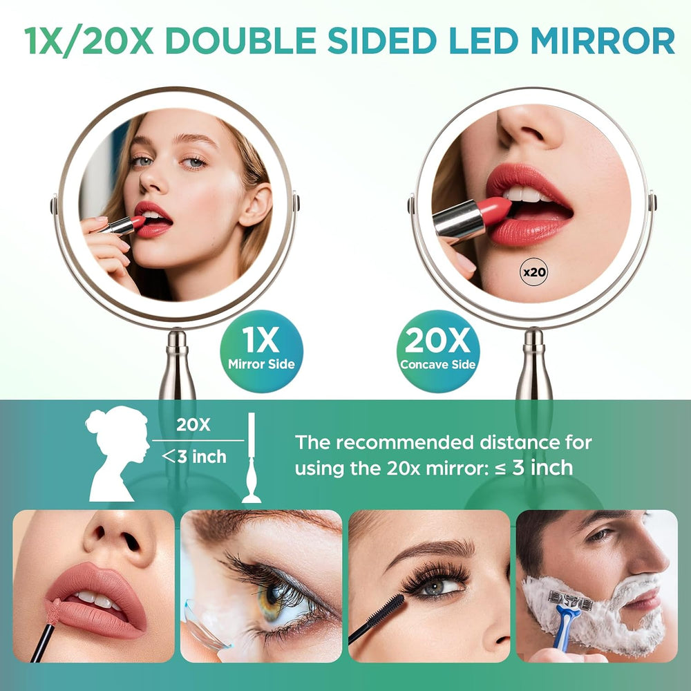 20x Magnifying Mirror with Light-Brushed Nickel
