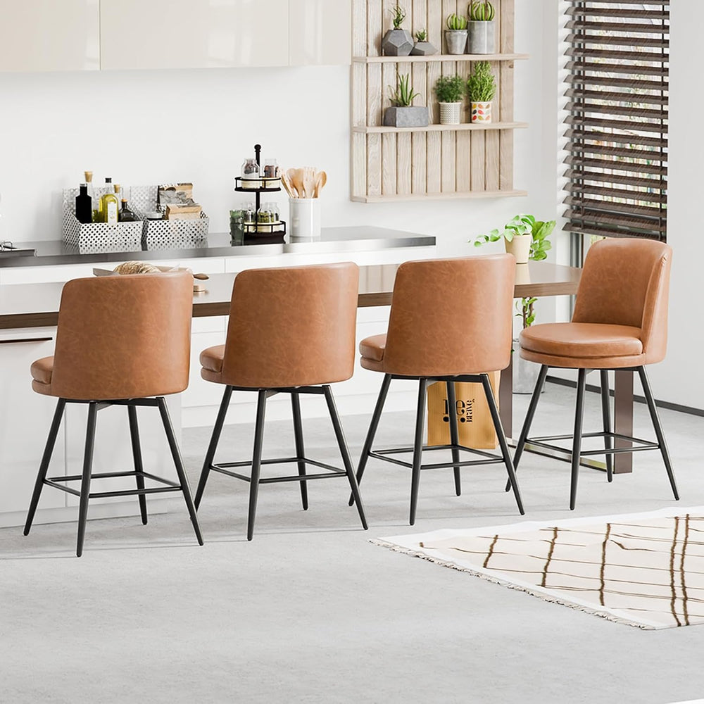 VINGLI 26" H Swivel Barstools Set of 2, PU Faux Leather Upholstered Coun...