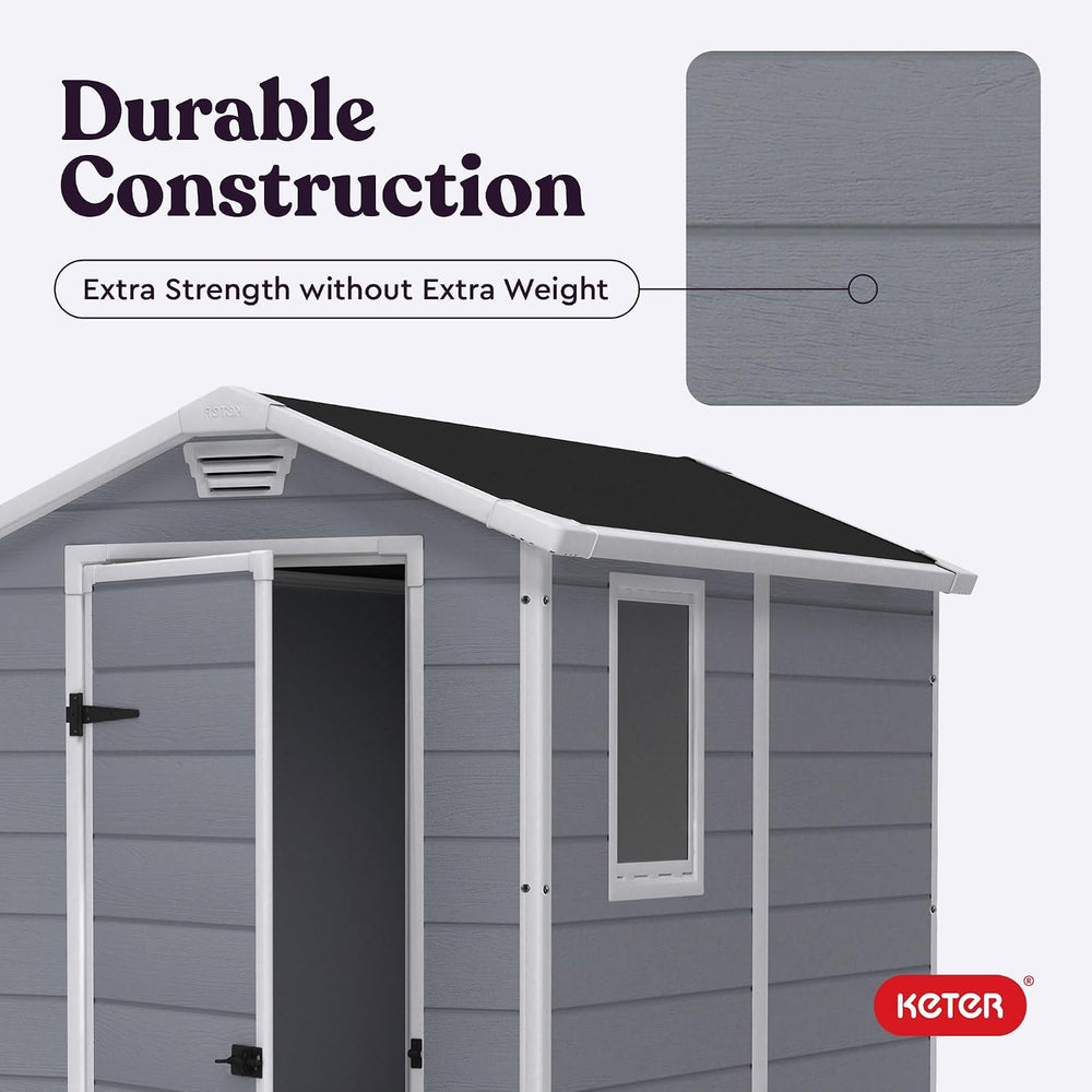 Keter Manor 4x6 Resin Outdoor Storage Shed Kit-Perfect to Store Patio Furnitu...