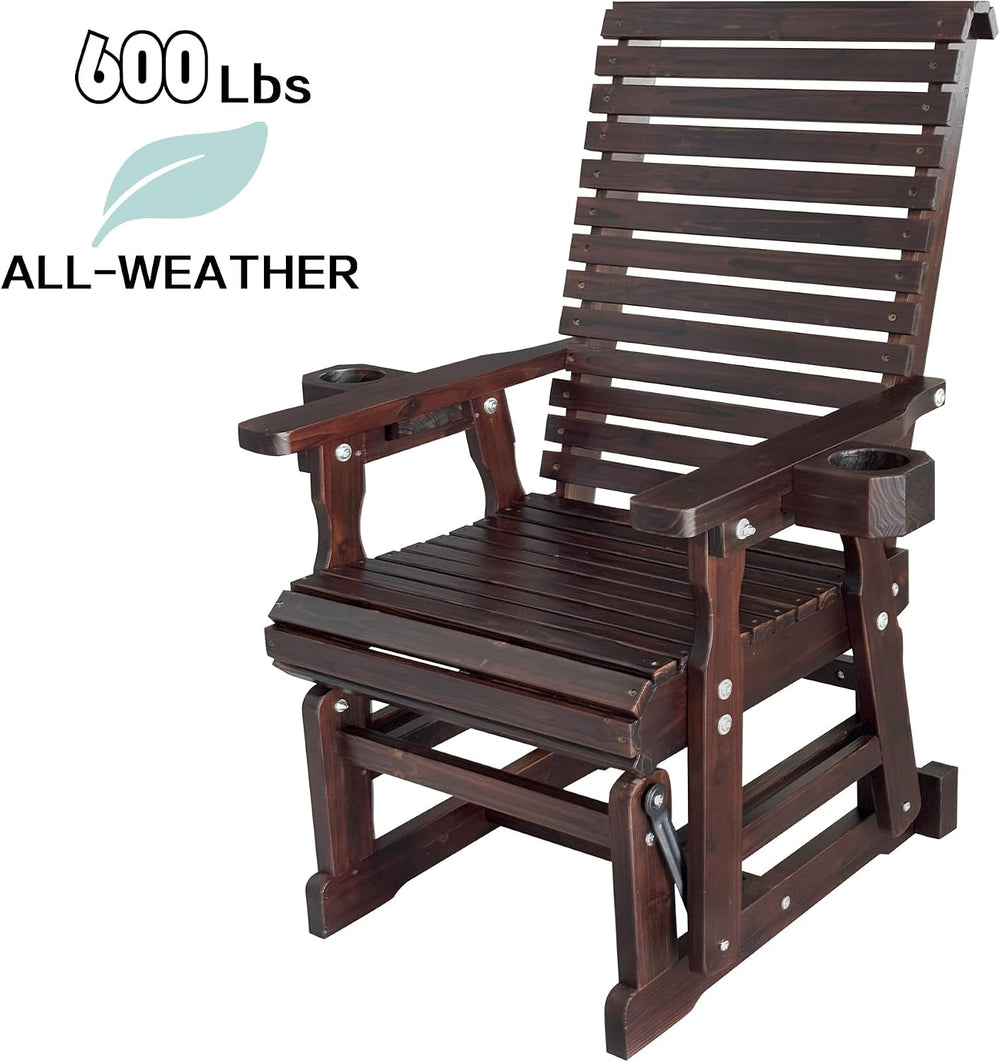 Fortune Candy Wooden Glider Chair, Cup Holders, Chocolate Tone, 1-Seater