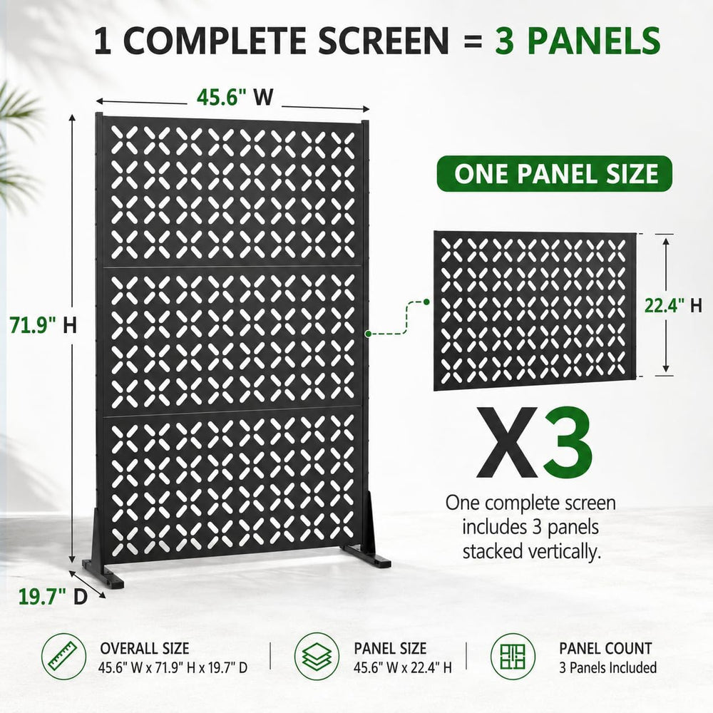 72" Outdoor Privacy Fence Screen, Decorative Metal Panel Patio Divider