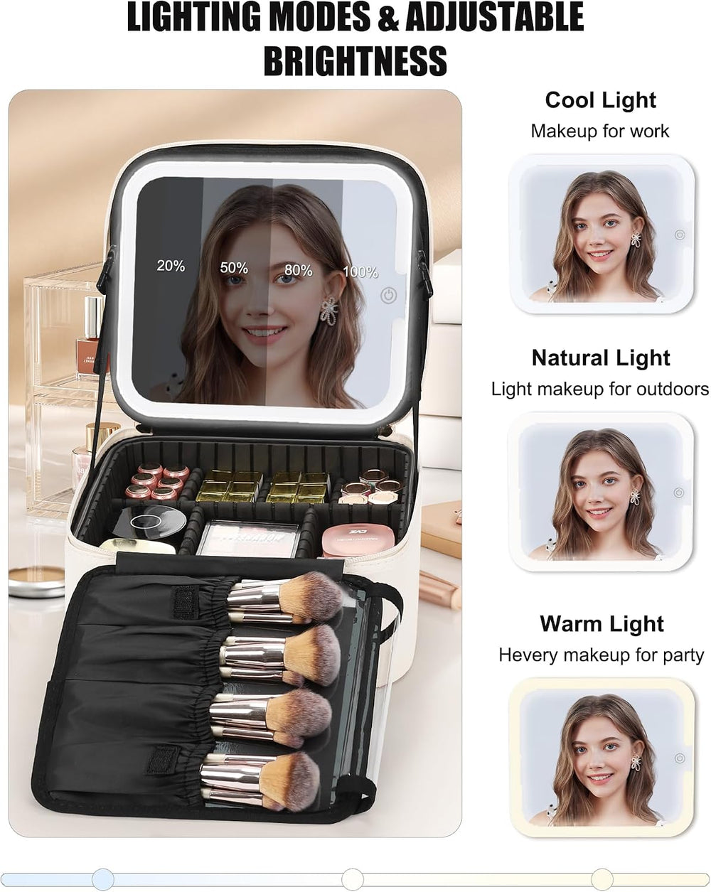 Chomeiu Portable Makeup Bag with LED Mirror, Makeup Travel Case with Handle
