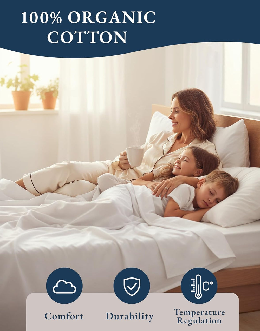 LANE LINEN Full Size Sheets 100% Organic Cotton 4pc Percale Cooling - White