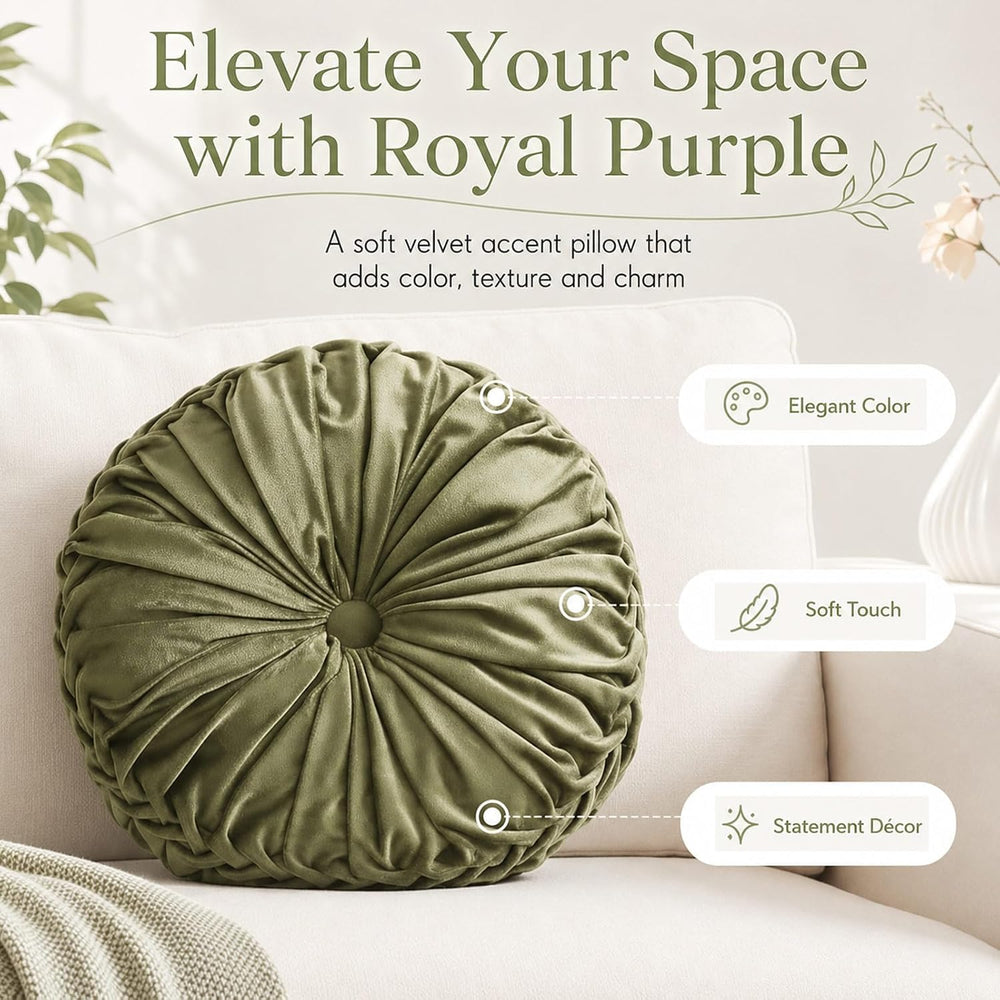 Drydiet 2 Pcs Round Throw Velvet Pillow (Dark Olive Green, 15'')