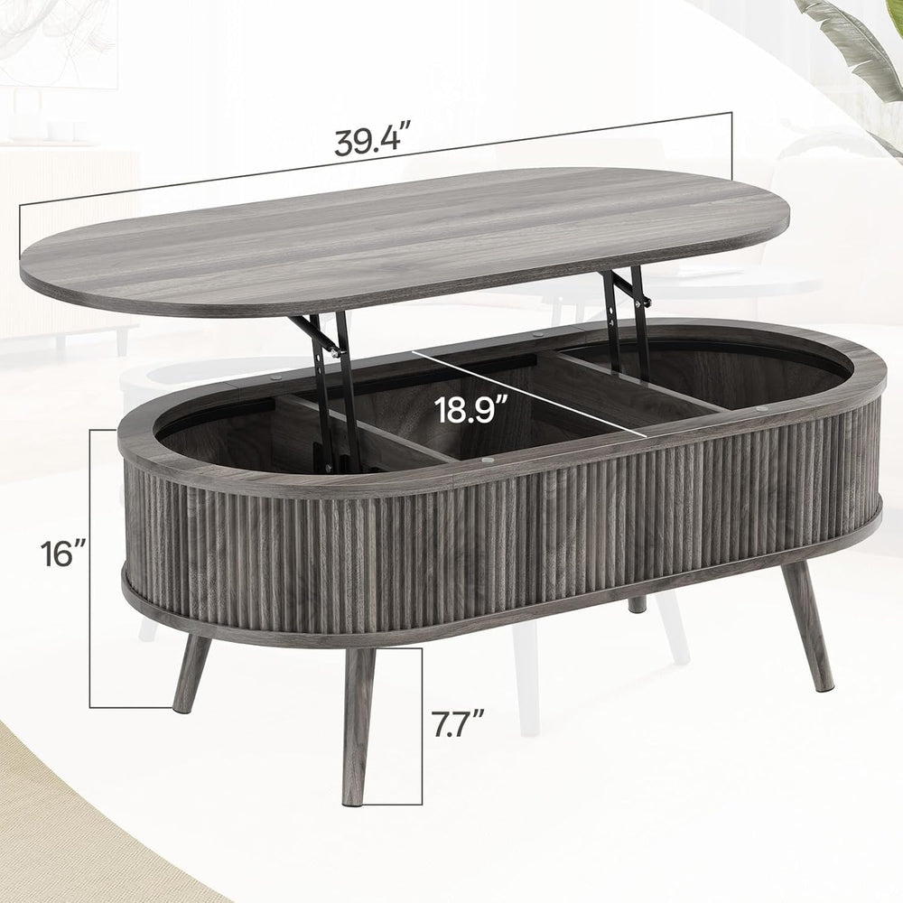 Oval Coffee Table with Storage, Fluted Modern Coffee Table with Lift Top, Sma...