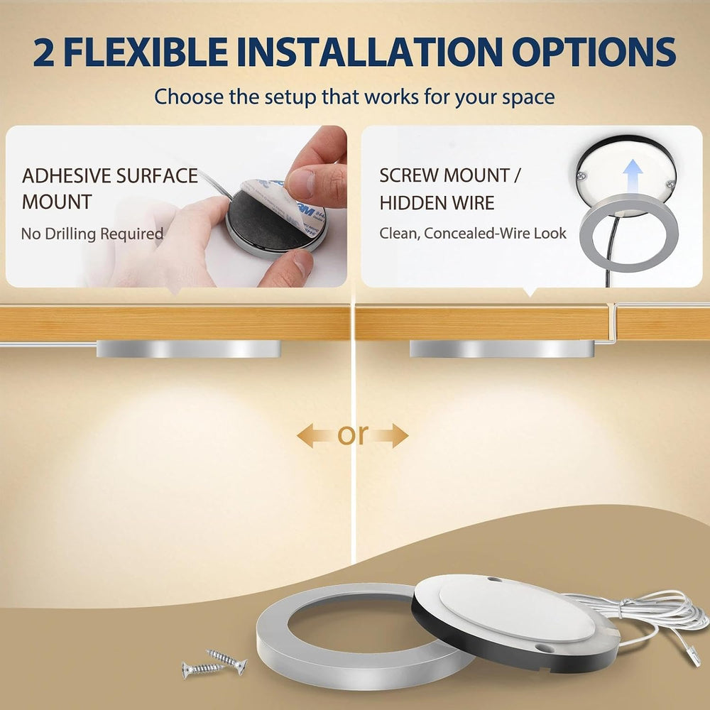 V4light Wired LED Puck Lights, 6 Pack, Plug-in Under Cabinet Lighting
