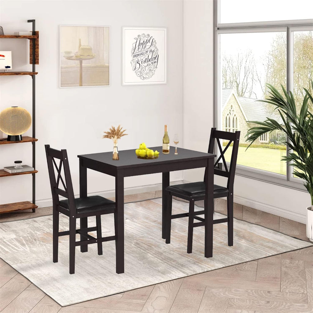 3-piece solid wood kitchen table set for 2, side view