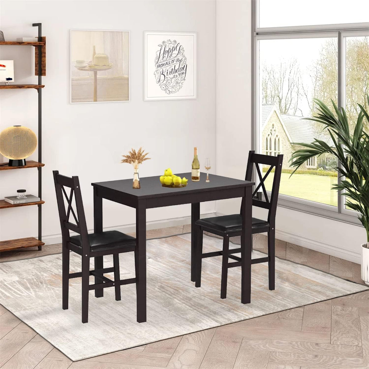 3-piece solid wood kitchen table set for 2, side view