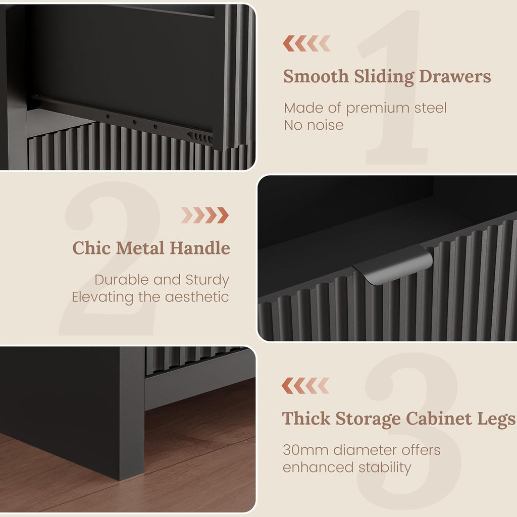 55 Inch Modern Fluted Sideboard Buffet Cabinet with Storage, Black