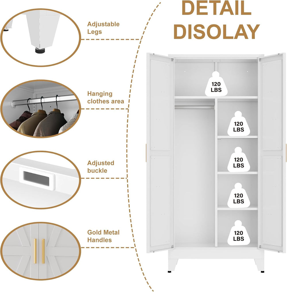 Metal Armoire Wardrobe Closet, Bedroom Armoires with Hanging Rod
