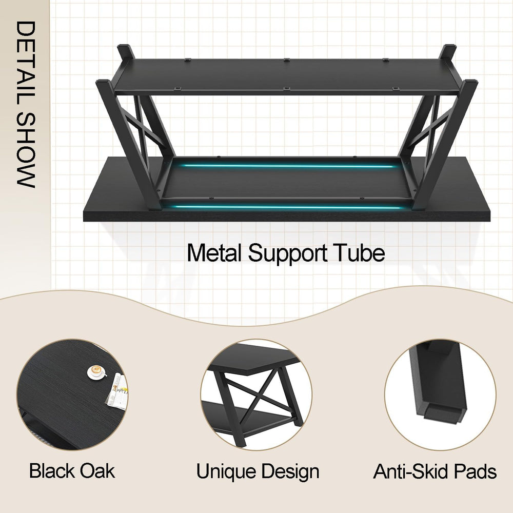 EXCEFUR Black Coffee Table, Modern Wood and Metal Center Table with Storage S...