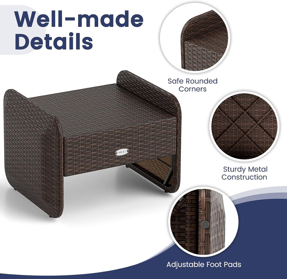 RELAX4LIFE Wicker Outdoor Ottomans for Patio - 2-Piece Rattan Footstools w/Re...