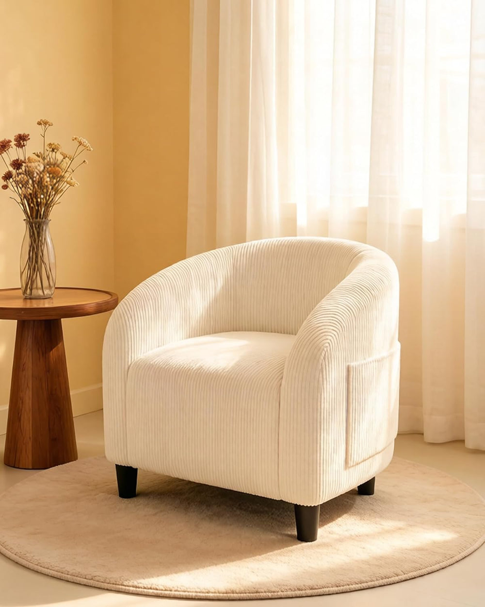 GarveeHome Barrel Accent Chair Corduroy Club Chair Elegant Armchair Cozy Back...