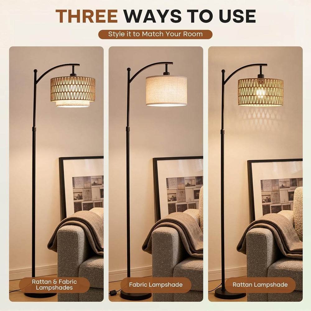 Boho Rattan Lamp Shade, 12.6" Top x 12.6" Bottom x 7.68" High,...