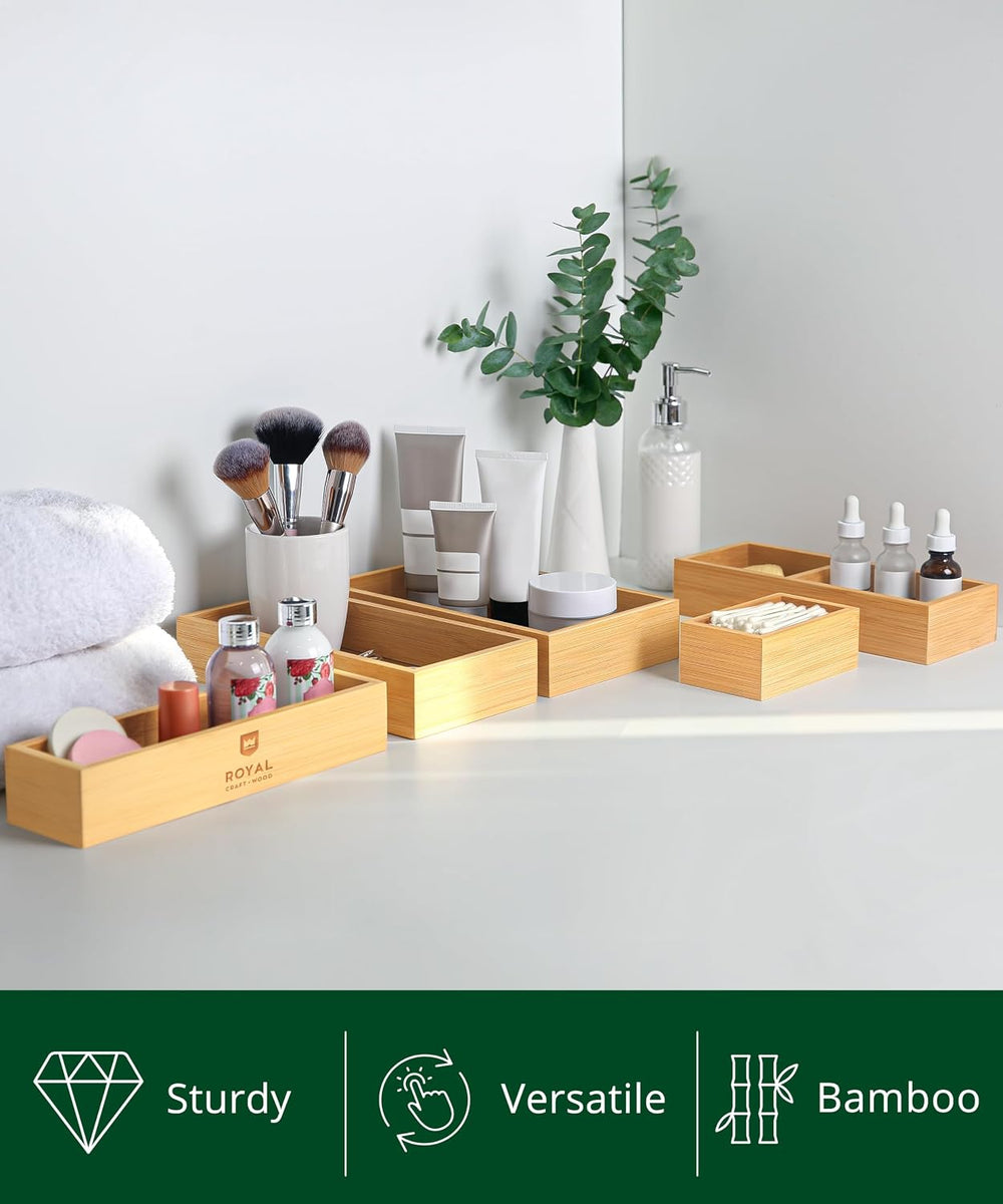 ROYAL CRAFT WOOD 5-Piece Bamboo Drawer Organizer Set – Multi-Use Storage Tray...