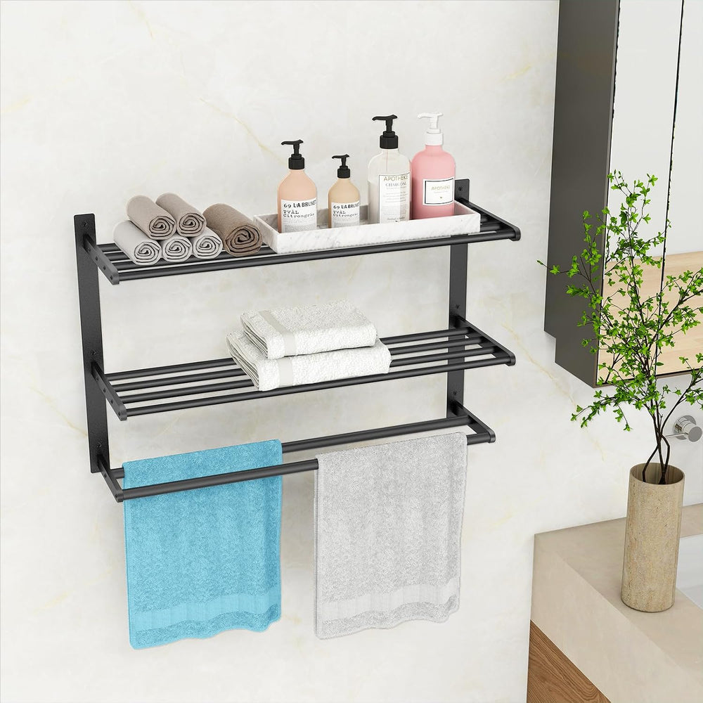 KLJKPA 24 Inch Towel Racks for Bathroom Wall-Mount, 3-Tier, Black