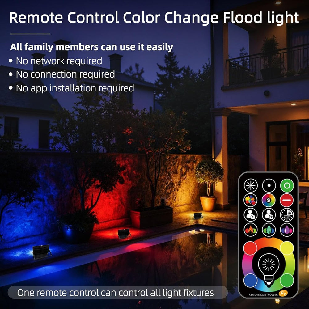 HEKEE LED Flood Light Outdoor, 50W RGB Color Changing Floodlight with Remote ...