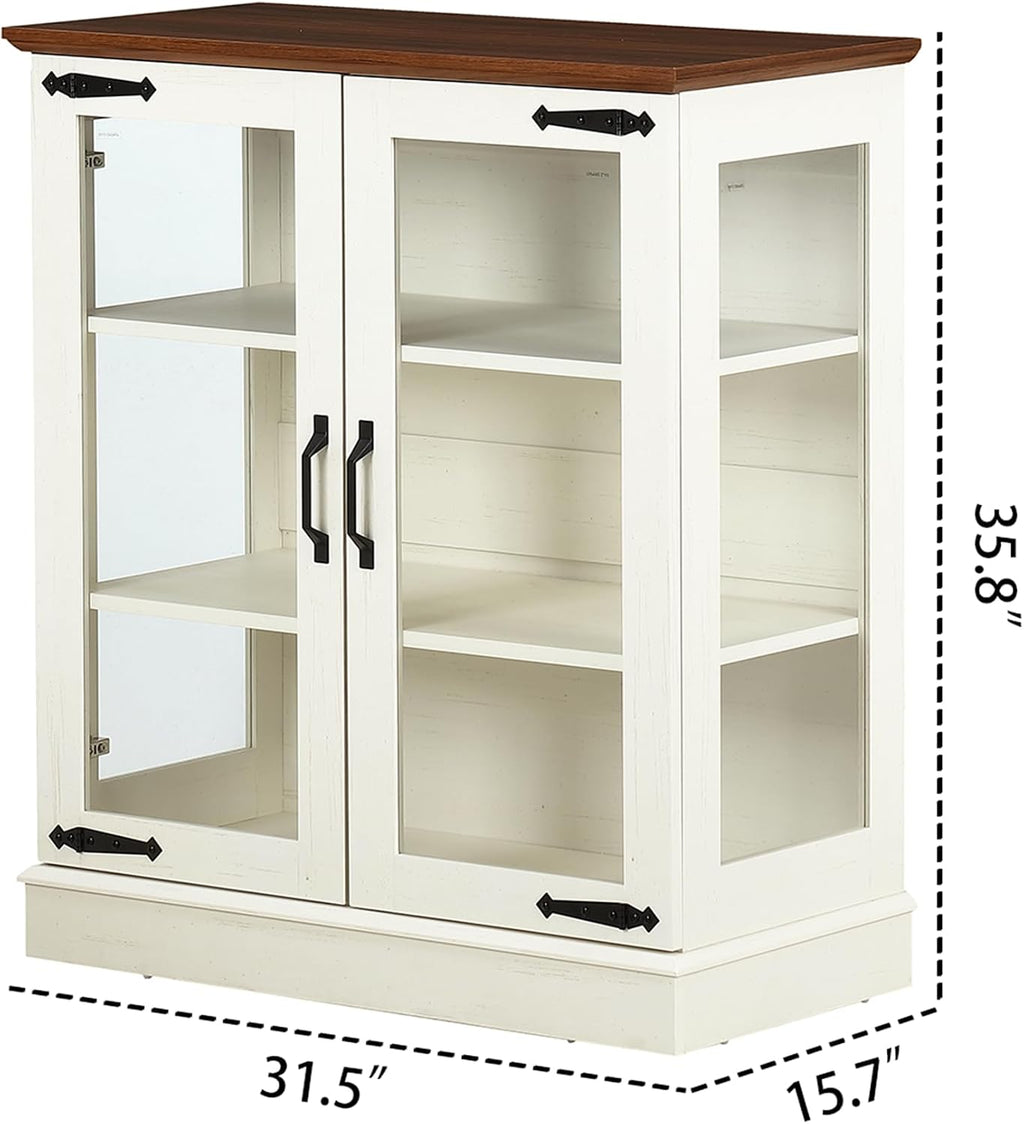 FOREST GRAVITY 31.5'' Small Display Buffet Cabinet with Glass Doors