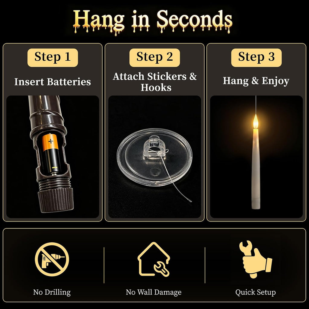 Halloween Floating Candles with Wand, 20 Pcs Flickering LED Hanging Candles