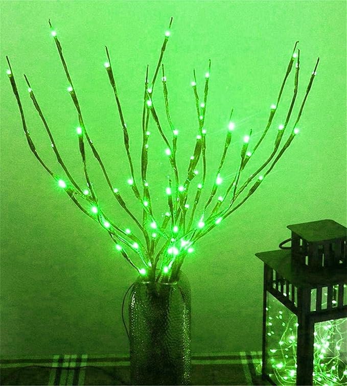 MENCH Branch Lights,6 Pcs Twig Light USB&Battery Powered 8 Flashing Modes by Remote Control.Branch Lights for Indoor, Light Up Decorations for Halloween Day and Christmas,Green