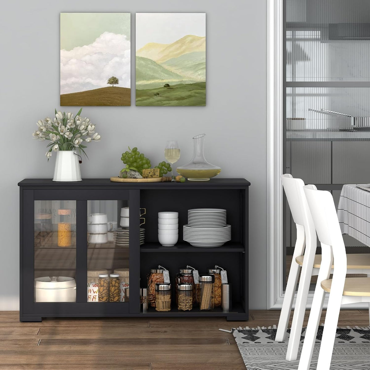 COSTWAY Buffet Sideboard with Storage, 2-Door Floor Cupboard