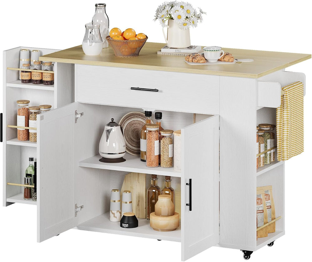 IRONCK Kitchen Island with Storage, 47.2in Rolling Island on Wheels, Kitchen ...
