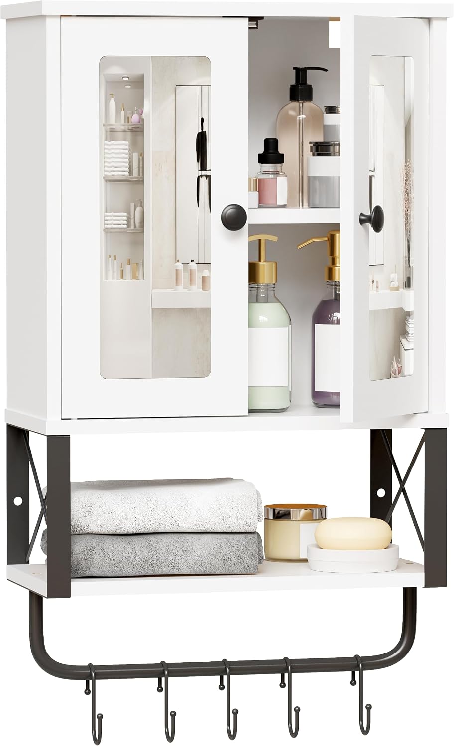 Bathroom Medicine Cabinet with Mirror, Wall Mounted Cabinet with Towel Bar