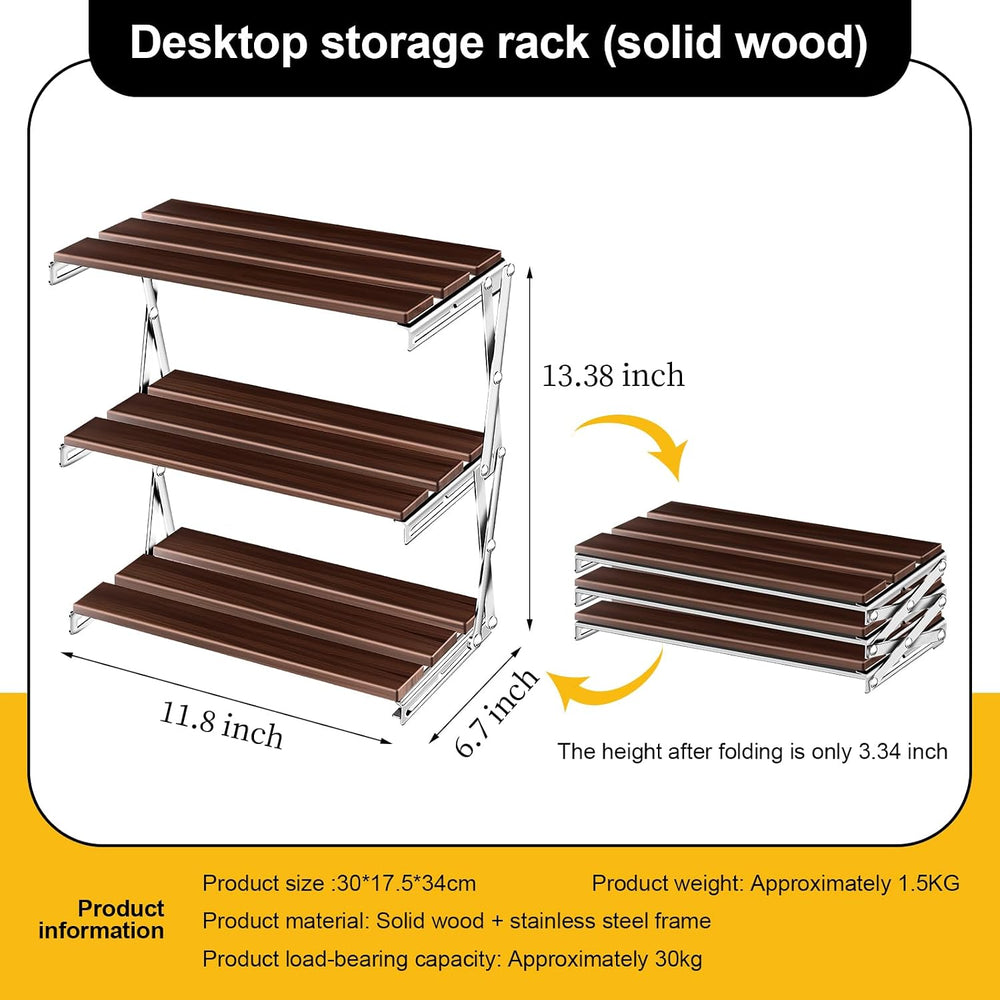 3 Tiered Camping Folding Storage Rack, Multi-Function Wood Rack