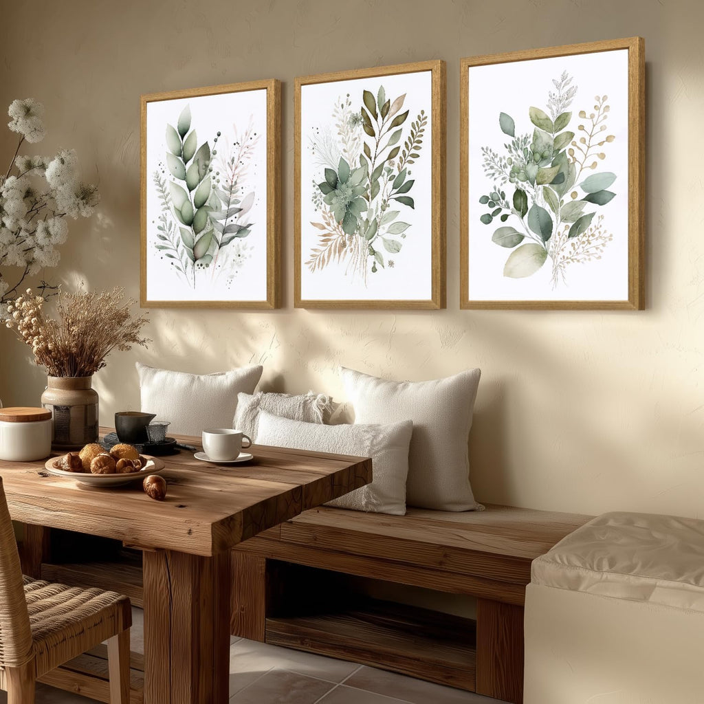 LLEEMPI Sage Green Botanical Wall Art Set of 3, 12x16 Wood Framed Prints