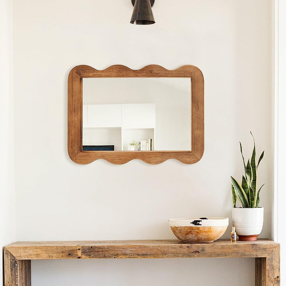 Wooden Mirror 16 X 12in Frame Walnut Brown Wood Rustic Wall Mirror